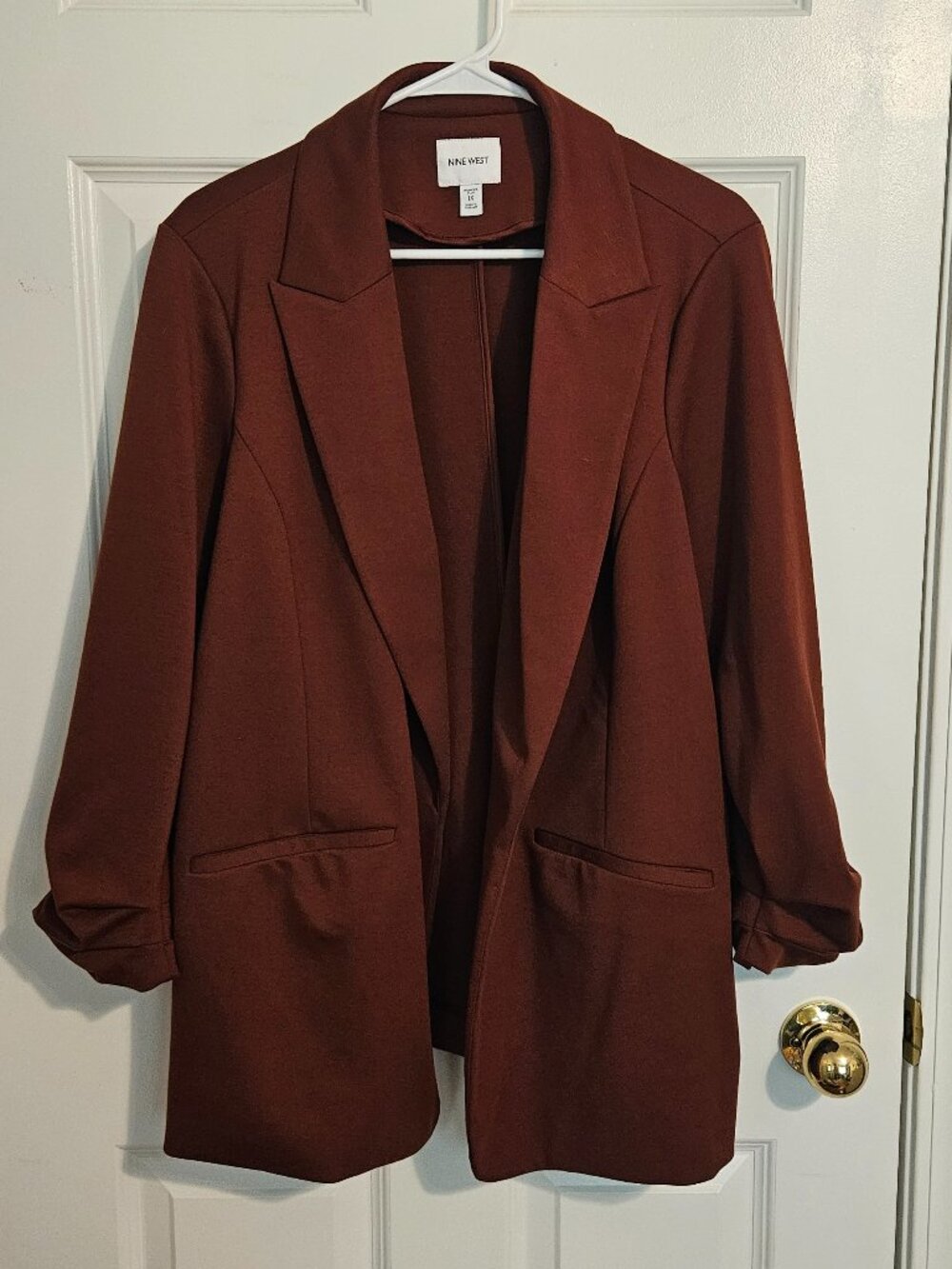 Nine West 1X Rust Open Front Blazer Ruched Sleeve Career Jacket Plus Size